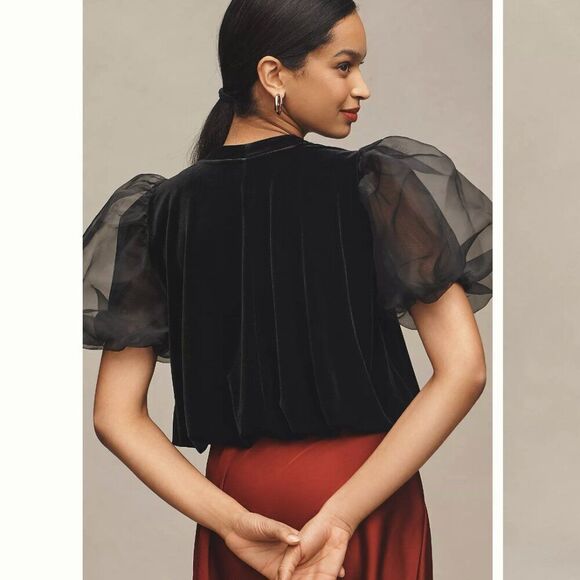 ANTHROPOLOGIE NWT Maeve Puff-Sleeve Velvet Blouse- S - Picture 3 of 10